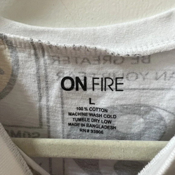 On Fire Womens Allover Graphic White T-Shirt “God is all you need” Large Smiley - Picture 6 of 10